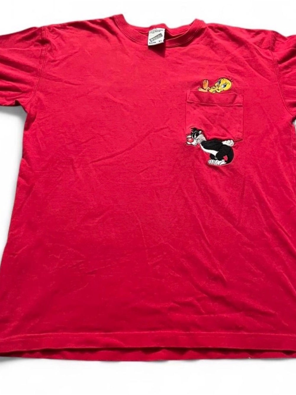 Vintage 90’s Looney Tunes Tweety Bird & Sylvester Pocket T-Shirt Men’s XS Red